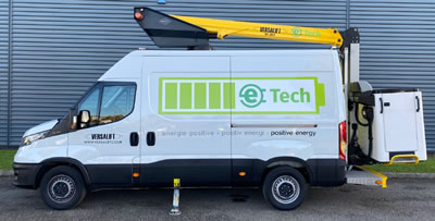 Versalift e-Tech hybrid access platform - Self drive van mounted platforms  - Same hire access platform for multiple jobs, roof repairs, sign installations, street lights.